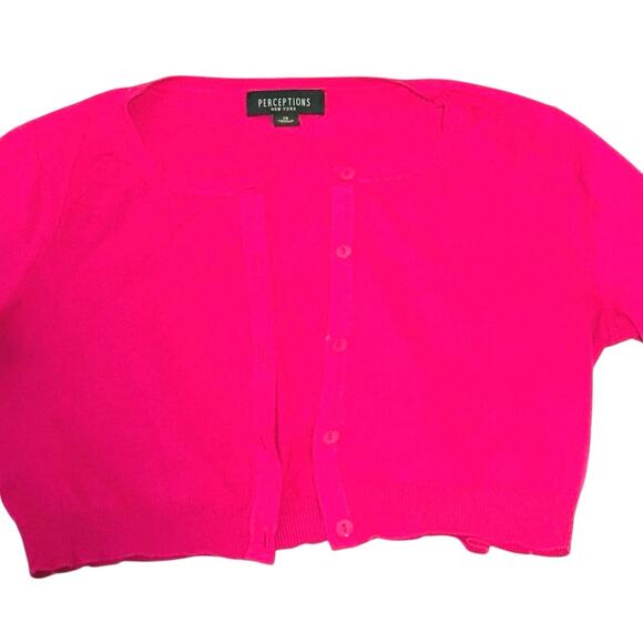 Perceptions Cropped Sweater - Bright Pink - Size 14 - Elbow Length Sleeves - Picture 3 of 8